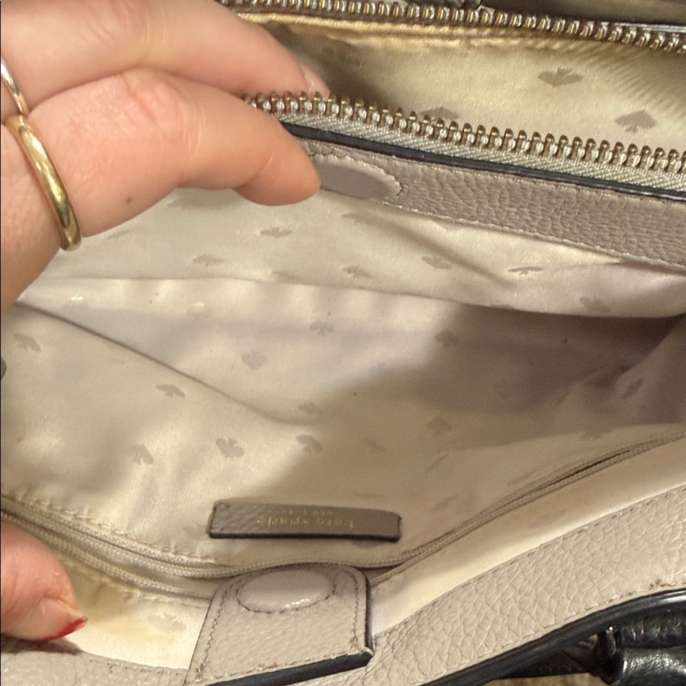 Kate Spade Pebbled Leather Colorblock Satchel in Gray/Cream/Black 🖤with Dust Bag - Picture 10 of 13